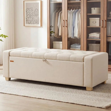 Storage Ottoman Bench, Linen-abric | oot Rest with Legs, 19.7 x 47.6 x 16.5 Inches, End o Bed Bench with Saety Hinges, Summer Sa storage-ottoman-bench-linen-abric-oot-rest-with-legs-19-7-x-47-6-x-16-5-inches-end-o-bed-bench-with-saety-hinges-summer-sa