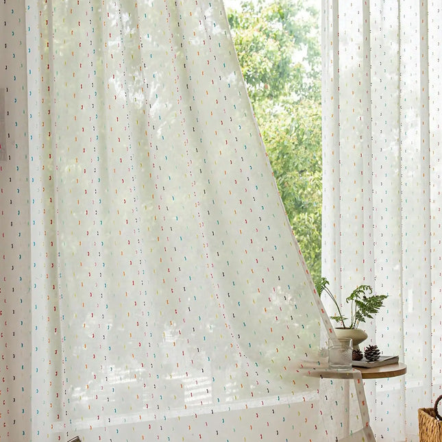 Shop1105002855 Colorful 3D Embroidered Sheer Curtain - Lovely Design
