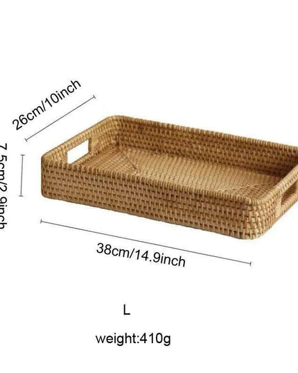 Artisan Woven Rattan Storage Tray for Fruits, Vegetables, and Tea