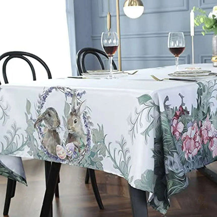 Easter Floral Bunny Spill-Resistant Table Cover for Spring Events and Weddings