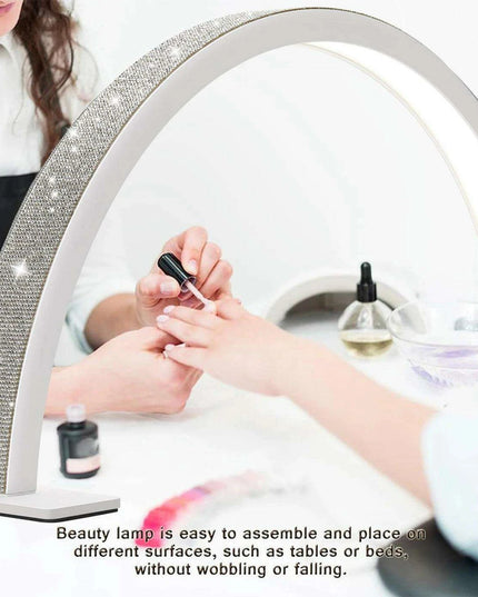 Sleek Half-Moon LED Nail Lamp with Customizable Brightness and Glamorous Rhinestone Design for Salon Professionals