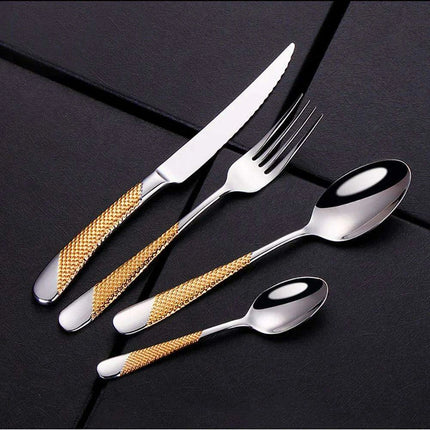 Luxurious Gold-Plated Stainless Steel Flatware Collection - Available in 8 to 24 Piece Sets for Elegant Dining Experiences
