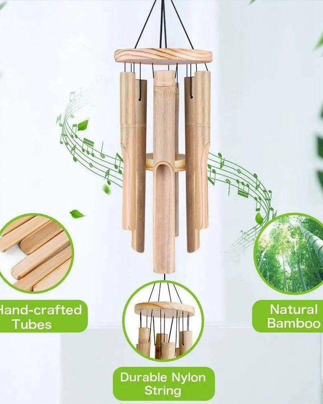 Handcrafted Bamboo Wind Chimes - 6 Melodic Tubes for Calming Outdoor Harmony - Ideal for Garden Decor and Thoughtful Gifts