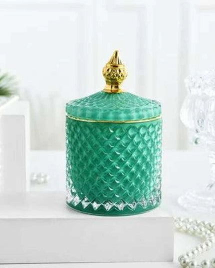 Amber Radiance Crystal Glass Storage Jar with Lid for Jewelry and Event Decor