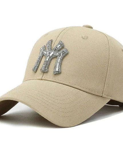 Diamond-Embellished Cotton Baseball Cap with Adjustable Fit