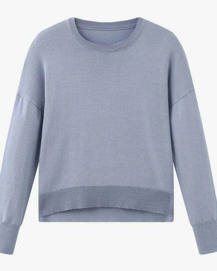 Elegant Spring Summer Outfit: Loose Knitted Top & Matte Satin Skirt Set