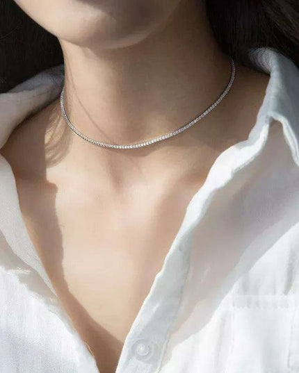 Sophisticated 925 Silver Choker Necklace with Sparkling CZ Accents for Women