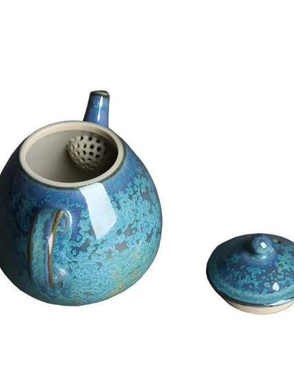 Floating Blue Jade Dragon Teapot with Crystal Handle and Gold Accents - Luxury Yuzhou Junyao Tea Set