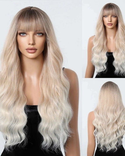 30-Inch Brown Wavy Synthetic Wig with Bangs - Perfect for Parties and Themed Events