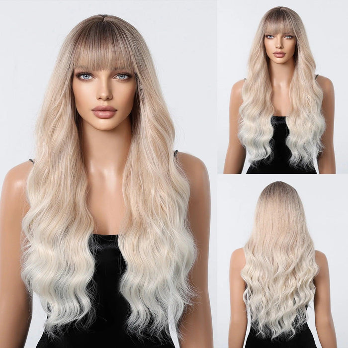 30-Inch Brown Wavy Synthetic Wig with Bangs - Perfect for Parties and Themed Events