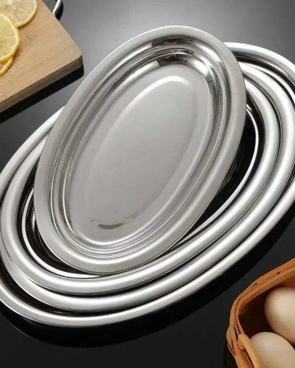 Sophisticated Stainless Steel Oval Serving Plates for an Exquisite Dining Experience