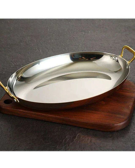 Sophisticated Dual Handle Stainless Steel Steak Plate for Gourmet Dining