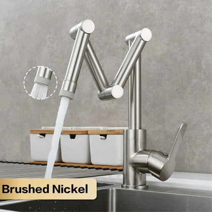 Versatile Brass Kitchen Faucet with Space-Saving Foldable Design