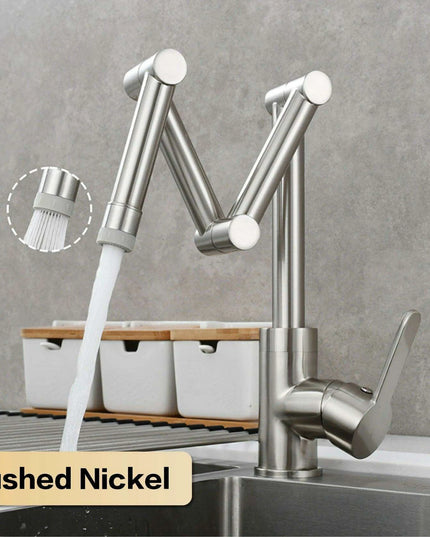 Versatile Brass Kitchen Faucet with Space-Saving Foldable Design
