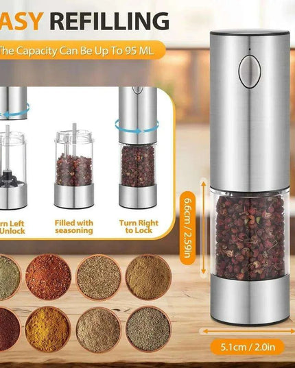 USB Rechargeable Electric Salt and Pepper Mill Set with Customizable Grind Settings and Illuminating LED