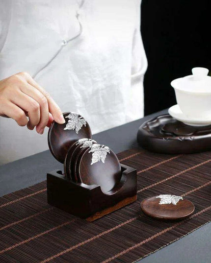 Elegant Ebony Square Zen Tea Ceremony Set with Wooden Tray