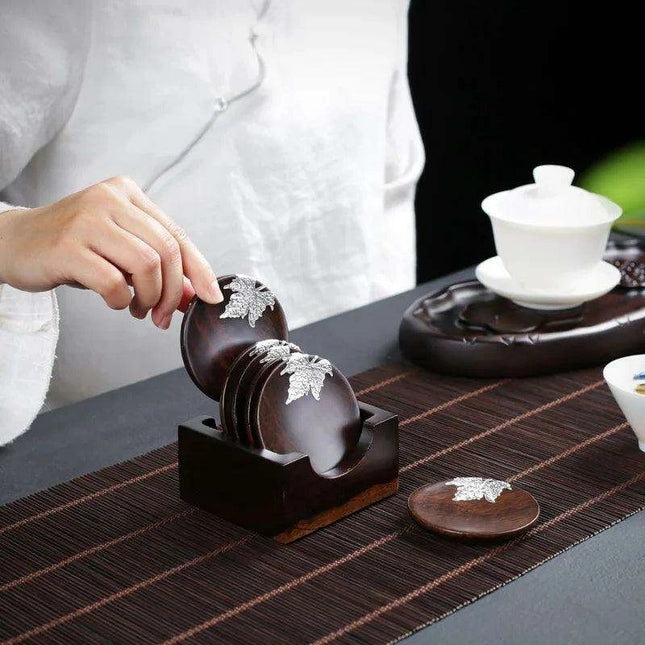 Elegant Ebony Square Zen Tea Ceremony Set with Wooden Tray