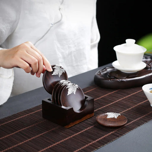 Square Ebony Zen Kungfu Tea Set with Wooden Saucer Tray