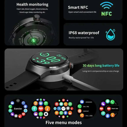 Men's Smart Watch with High-Resolution AMOLED Display and Advanced Health Tracking Features