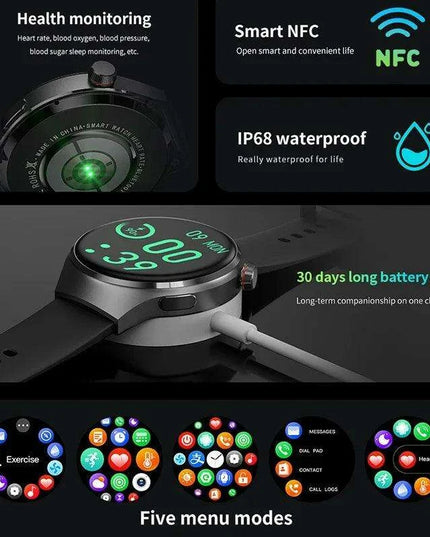 Men's Smart Watch with High-Resolution AMOLED Display and Advanced Health Tracking Features