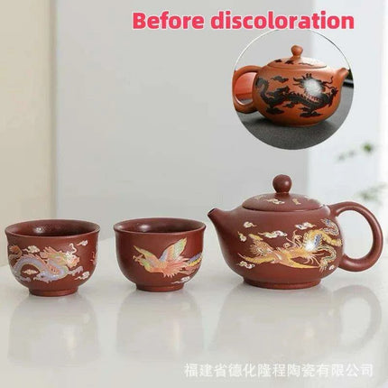 Magical Color-Changing Purple Clay Teapot and Cup Set for Kung Fu Tea Ceremonies