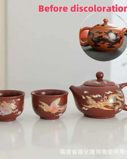 Magical Color-Changing Purple Clay Teapot and Cup Set for Kung Fu Tea Ceremonies