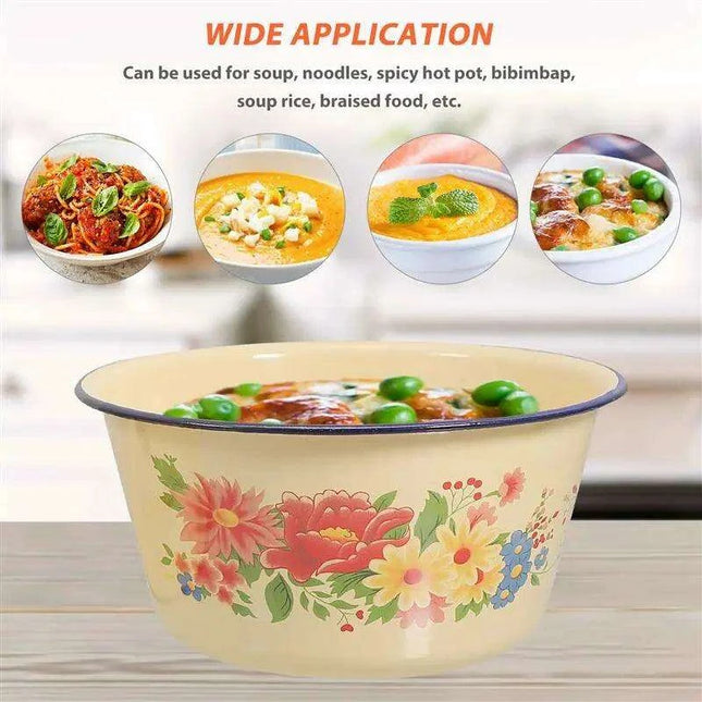 Retro Enamel Mixing Bowl with Lid - Versatile Kitchen Essential