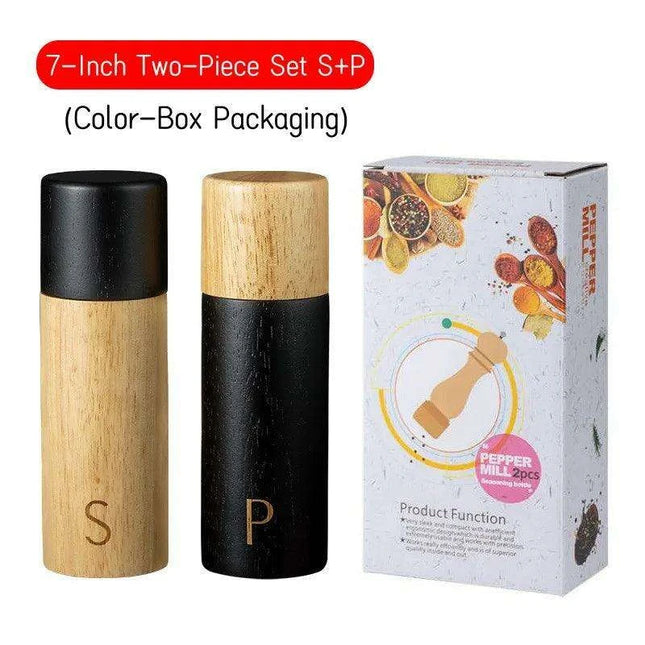Elegant 7-Inch Salt and Pepper Mill Set with Chic Wooden Holder for Gourmet Dining