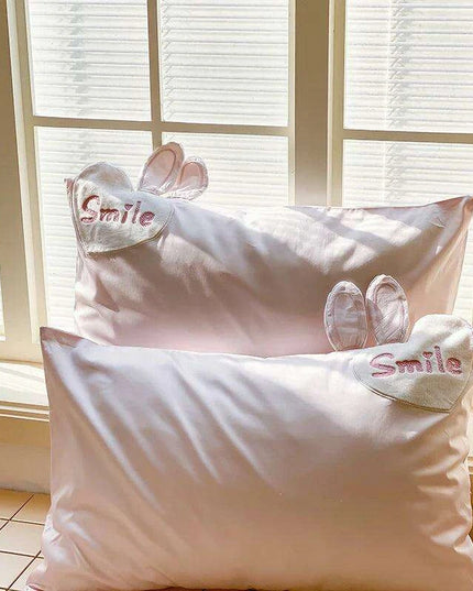 Charming Pink Bunny Applique Girls Luxury Duvet Cover Set - Premium 100S Egyptian Cotton Bedding for Single & Queen Beds