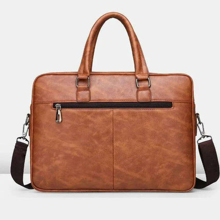 Elegant Waterproof PU Leather Laptop Briefcase with Adjustable Shoulder Strap and Ample Storage