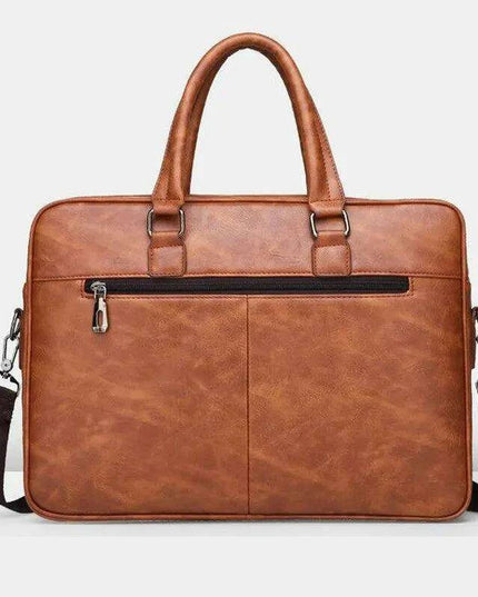 Elegant Waterproof PU Leather Laptop Briefcase with Adjustable Shoulder Strap and Ample Storage