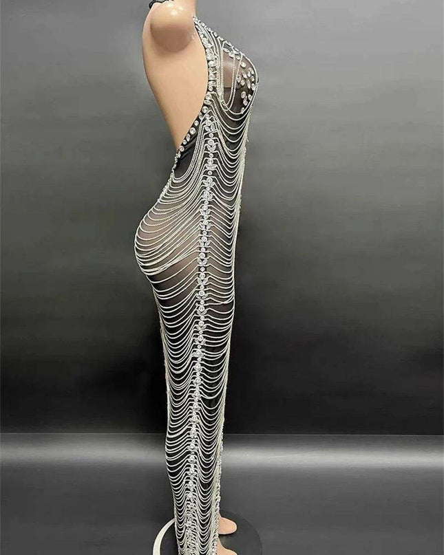 Radiant Night Halter Evening Dress with Sparkling Diamond Details