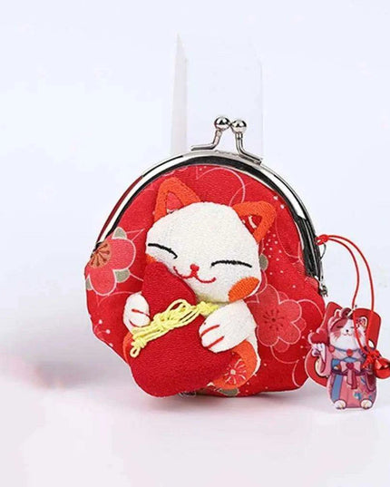 Floral Maneki Neko Coin Purse - Japanese Lucky Cat Wallet for Everyday Elegance