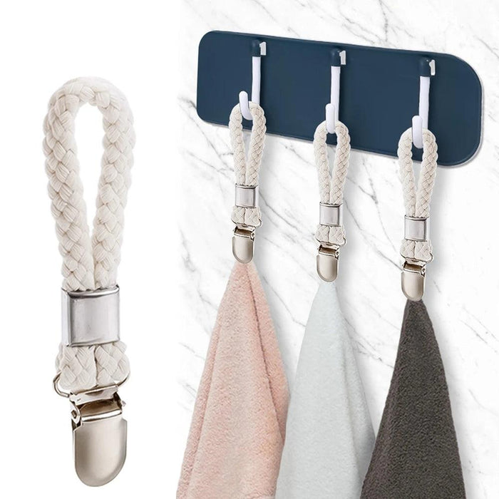 4PCS Cotton Loop Tea Towel Clips Cloth Hanger Set for Kitchen Towel Organization