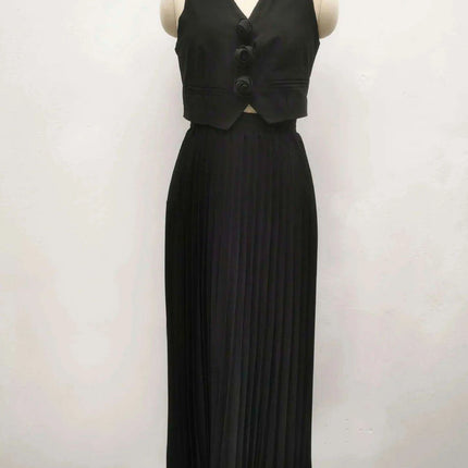 Sophisticated 2-Piece Floral Waistcoat and Flowing Skirt Set for Women