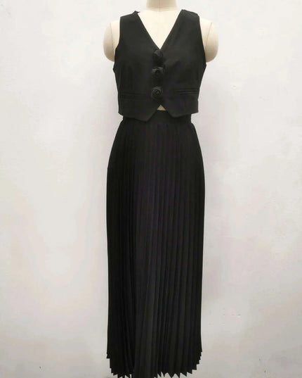 Sophisticated 2-Piece Floral Waistcoat and Flowing Skirt Set for Women