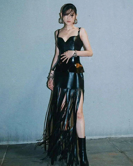 Elegant Black Tassel Backless Bodycon Dress - Stunning Evening Wear for Women