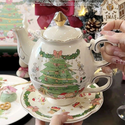 Hand-Drawn Retro Christmas Tea Set with Elegant Gift Box