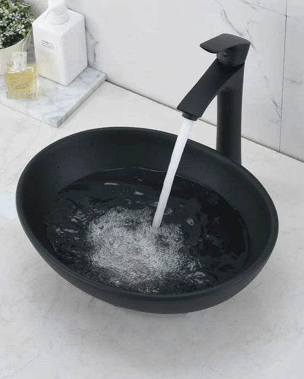Elegant Oval Ceramic Sink Ensemble with Black Faucet and Stainless Steel Drain