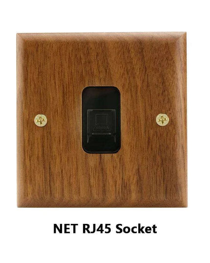 Sleek Black Walnut Electrical Panel with USB Ports, Adjustable LED Ambiance, and Contemporary Toggle Features