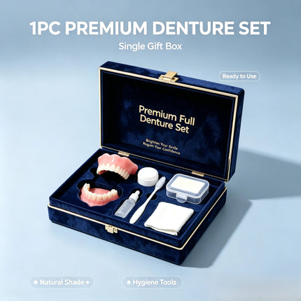 Silicone Full Mouth Denture Kit Natural Upper Lower Fake Teeth Comfort Fit With Gift Box & Complete Dental Care Cleaning Set silicone-full-mouth-denture-kit-natural-upper-lower-fake-teeth-comfort-fit-with-gift-box-complete-dental-care-cleaning-set