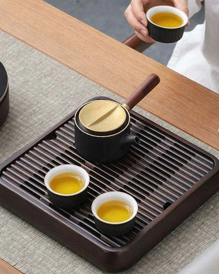 Bamboo Serving Tray for Tea and Coffee - 25cm Portable Wooden Tray
