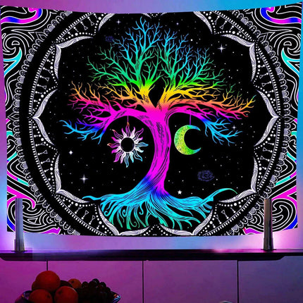 Neon Skull Tapestry Set - Eye-Catching UV Reactive Halloween Decor for Your Home