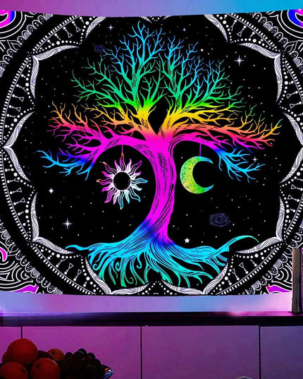 Neon Skull Tapestry Set - Eye-Catching UV Reactive Halloween Decor for Your Home