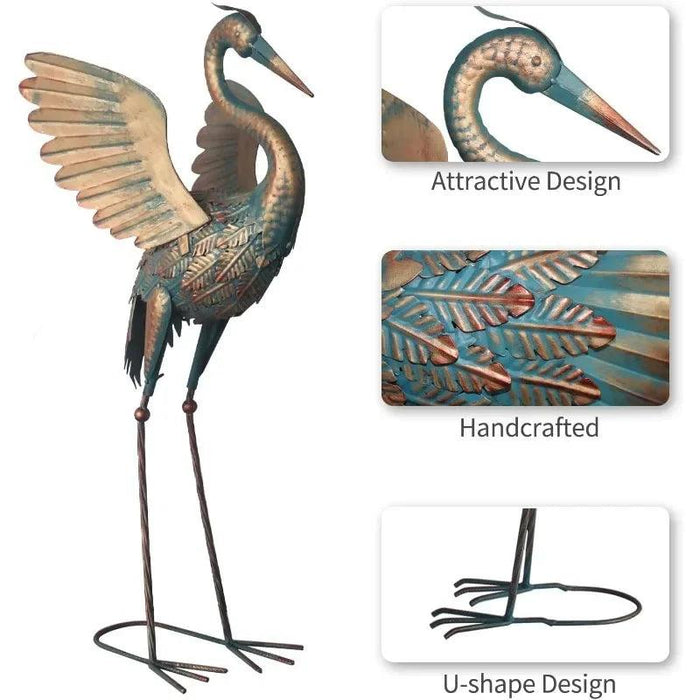Majestic Bronze Crane Garden Sculpture for Timeless Outdoor Elegance - Transform Your Landscape