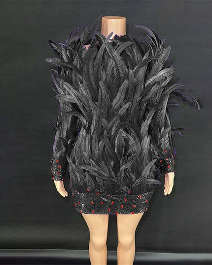 Purple Feathered Backless Mini Dress for Dazzling Night Out