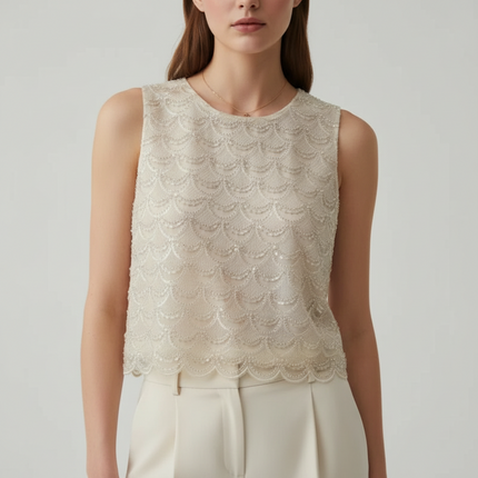 Double-Sided Beaded Sequined Chiffon Tank Top