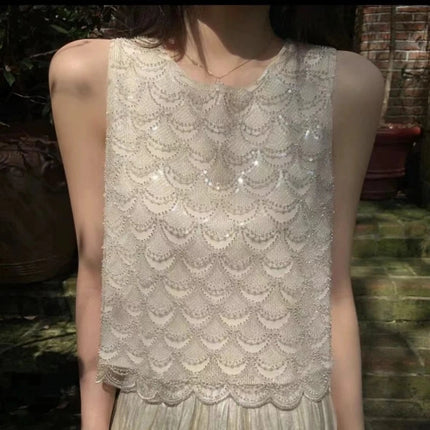 Double-Sided Beaded Sequined Chiffon Tank Top