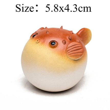Craft Cosmos Purple Clay Puffer Fish Tea Pet Ornament – Handmade Miniature Figurine