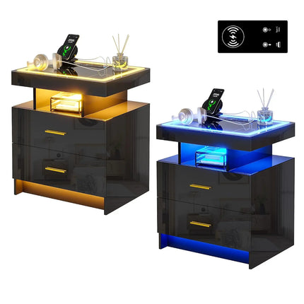 Comfort Haven LED Nightstand with Charging Station & 2 Drawers